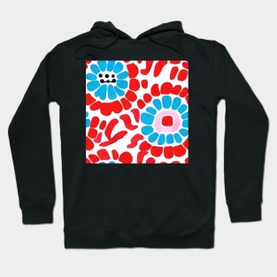 Bright red and turquoise abstract retro flowers Hoodie